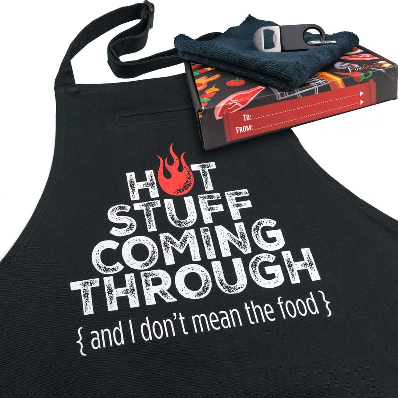 FixGrub Chefs Apron, Grill Apron, Funny Aprons for Men and Women, BBQ Apron, 3 Pockets, Bottle Opener, Towel and Gift Box Included - Image 1